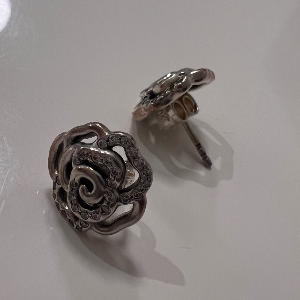 Pandora Silver Rose Earrings View 4
